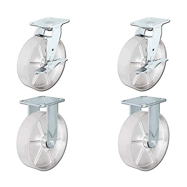 8"x2" Steel Wheel Casters, Casters 2 Swivel W/ Top Locki, PK4